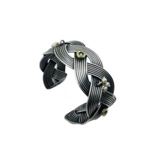 BRACELET0025- ARNAS 1 PC BRASS SILVER ORIGINAL UNCUT STONE BRACELET