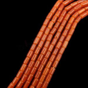 CYLINDRICALBEADS0010- 1 STRAND ORANGE 8 X 5 MM GLASS CYLINDRICAL BEADS