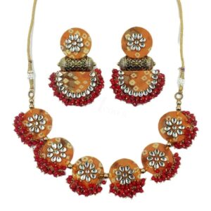 FABRICJ0024- ARNAS HANDMADE ORANGE YELLOW FABRIC WITH OXIDIZED TABIZ JEWELLERY SET
