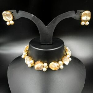ARNAS MATT GOLD BRASS-PLATED WITH MOTHER OF PEARL DESIGNER MOTIF JEWELLERY SET