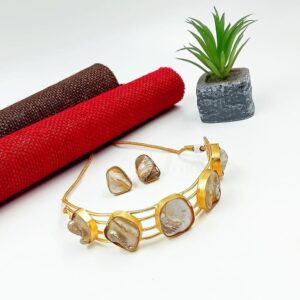 ARNAS BRASS GOLDEN WITH MOTHER OF PEARL HASLI NECKLACE & EAR RING SET