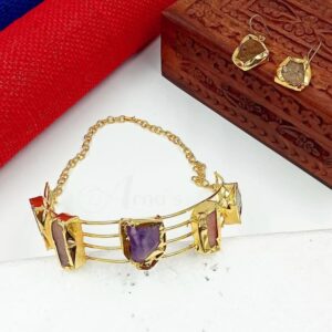 ARNAS BRASS GOLDEN WITH UNCUT ORIGINAL STONE HASLI NECKLACE & EAR RING SET