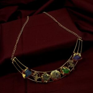 ARNAS MATT GOLD BRASS-PLATED DESIGNER MOTIF WITH UNCUT ORIGINAL STONE HASLI NECKLACE SET