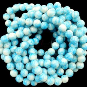 PRGLASS0017- 1 STRAND SKY BLUE PRINTED 10MM ROUND GLASS BEAD