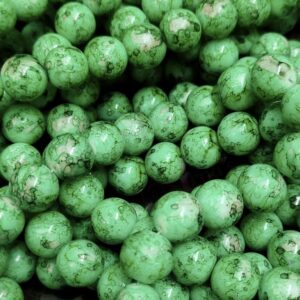 PRGLASS0021- 1 STRAND LIGHT GREEN  PRINTED 12MM ROUND GLASS BEAD