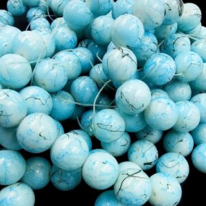 PRGLASS0025- 1 STRAND SKY BLUE PRINTED 12MM ROUND GLASS BEAD