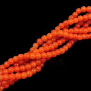 RGLASS0054- 1 STRAND NEON ORANGE 6MM ROUND GLASS BEADS