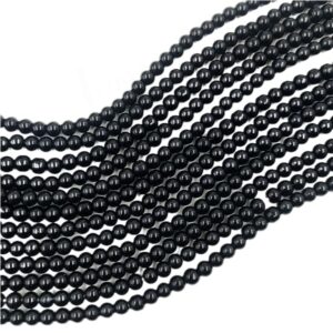 RGLASS0057- 1 STRAND BLACK 6MM ROUND GLASS BEADS