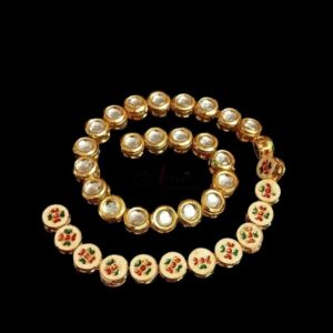 KUNDAN123 – ARNAS 5 PCS PACK OF 9 MM WHITE ROUND MEENAKARI KUNDAN FOR JEWELLERY | BRACELETE | RAKHI MAKING