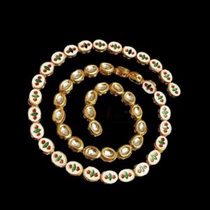 KUNDAN124 – ARNAS 5 PCS PACK OF 9 MM WHITE OVAL MEENAKARI KUNDAN FOR JEWELLERY | BRACELETE | RAKHI MAKING