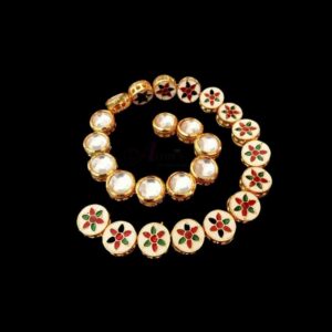 KUNDAN131 – ARNAS 5 PCS PACK OF 13 MM WHITE ROUND MOTIVE MEENAKARI KUNDAN FOR JEWELLERY | BRACELETE | RAKHI MAKING