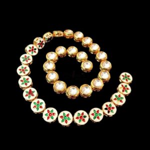 KUNDAN132 – ARNAS 5 PCS PACK OF 10 MM WHITE ROUND MOTIVE MEENAKARI KUNDAN FOR JEWELLERY | BRACELETE | RAKHI MAKING