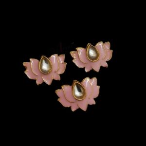 KUNDAN172 - ARNAS 4 PCs PACK OF LIGHT PINK LOTUS MOTIF KUNDAN BEADS FOR JEWELLERY | BRACELETE | RAKHI MAKING