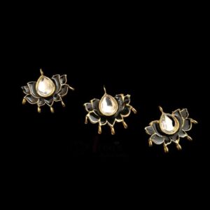 KUNDAN182 – ARNAS 2 PCs PACK OF BLACK LOTUS MOTIF KUNDAN BEADS FOR JEWELLERY | BRACELETE | RAKHI MAKING
