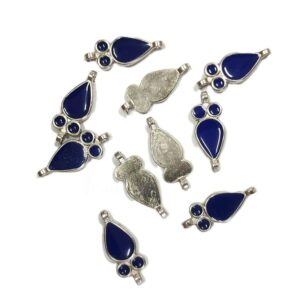 ARNAS 10 PCs PACK OF ROYAL BLUE MEENAKARI SILVER PLATED OXIDIZED PENDANT