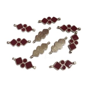 ARNAS 10 PCs PACK OF MAROON MEENAKARI SILVER PLATED OXIDIZED PENDANT