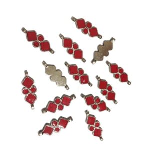 ARNAS 10 PCs PACK OF RED MEENAKARI SILVER PLATED OXIDIZED PENDANT