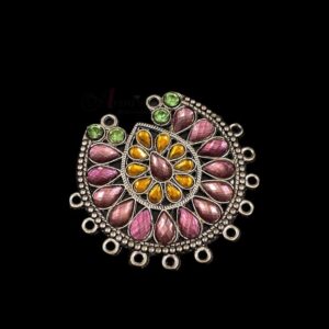 ARNAS 2 PCS PACK OF SILVER OXIDIZED DESIGNER CHARMS MULTICOLORED STONE FOR NECKLACE | EARRINGS MAKING.