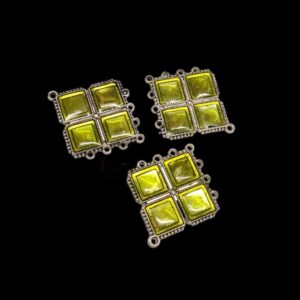 ARNAS 4 PCS PACK OF SILVER OXIDIZED DESIGNER CHARMS WITH YELLOW STONE FOR NECKLACE | EARRINGS MAKING