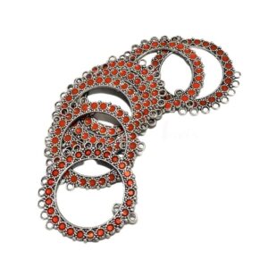 ARNAS 6 PCS PACK OF SILVER OXIDIZED ORANGE MEENAKARI DESIGNER ROUND CHARMS FOR NECKLACE | EARRINGS MAKING.