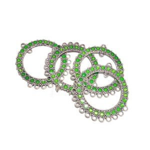 ARNAS 6 PCS PACK OF SILVER OXIDIZED PARROT GREEN MEENAKARI DESIGNER ROUND CHARMS FOR NECKLACE | EARRINGS MAKING.