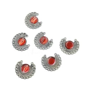 ARNAS 4 PCs PACK OF SILVER OXIDIZED RED MEENAKARI DESIGNER CHARMS FOR NECKLACE | EARRINGS MAKING.