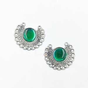 ARNAS 4 PCs PACK OF SILVER OXIDIZED GREEN MEENAKARI DESIGNER CHARMS FOR NECKLACE | EARRINGS MAKING.