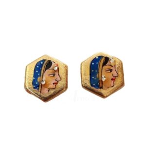 KUNDAN066 - ARNAS 1 PAIR PACK OF GOLD PLATED BRUSHED HAND PAINTED KING & QUEEN ART METAL BEADS