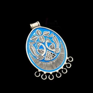 ARNAS 1 PCs PACK OF SILVER OXIDIZED SKY BLUE MEENAKARI DESIGNER OVAL CHARMS FOR NECKLACE | EARRINGS MAKING
