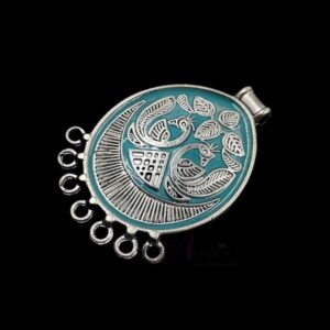 ARNAS 1 PCs PACK OF SILVER OXIDIZED COBALT BLUE MEENAKARI DESIGNER OVAL CHARMS FOR NECKLACE | EARRINGS MAKING