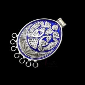 ARNAS 1 PCs PACK OF SILVER OXIDIZED ROYAL BLUE MEENAKARI DESIGNER OVAL CHARMS FOR NECKLACE | EARRINGS MAKING