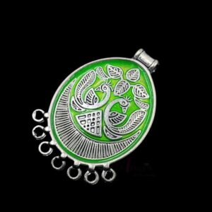 ARNAS 1 PCs PACK OF SILVER OXIDIZED GREEN MEENAKARI DESIGNER OVAL CHARMS FOR NECKLACE | EARRINGS MAKING
