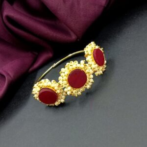 BRACELET0017 - ARNAS 1 PC BRASS GOLDEN RED ORIGINAL UNCUT STONE PEARL GAJRA BRACELET