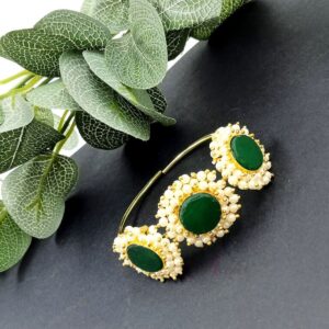 BRACELET0018 – ARNAS 1 PC BRASS GOLDEN GREEN ORIGINAL UNCUT STONE PEARL GAJRA BRACELET