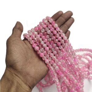 CRACKLEBEADS0010- 1 STRAND PINK 8 MM CRACKLE BEADS