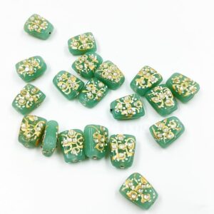 KUNDAN200 – ARNAS 5 PCs 17 X 14 MM CYAN HANDPAINTED KUNDAN WORK TUMBLE BEADS