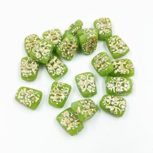 KUNDAN201 – ARNAS 5 PCs 17 X 14 MM PARROT GREEN HANDPAINTED KUNDAN WORK TUMBLE BEADS