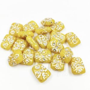 KUNDAN202 – ARNAS 5 PCs 17 X 14 MM YELLOW HANDPAINTED KUNDAN WORK TUMBLE BEADS