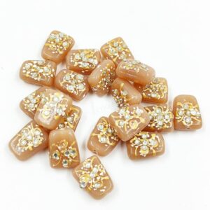 KUNDAN203 – ARNAS 5 PCs 17 X 14 MM PEACH HANDPAINTED KUNDAN WORK TUMBLE BEADS