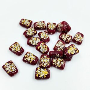 KUNDAN204 – ARNAS 5 PCs 17 X 14 MM MAROON HANDPAINTED KUNDAN WORK TUMBLE BEADS