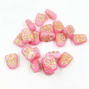KUNDAN207 – ARNAS 5 PCs 17 X 14 MM BABY PINK HANDPAINTED KUNDAN WORK TUMBLE BEADS