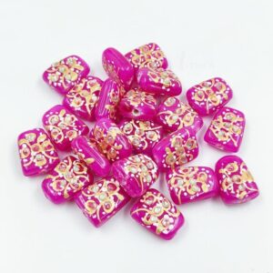 KUNDAN208 – ARNAS 5 PCs 17 X 14 MM RANI PINK HANDPAINTED KUNDAN WORK TUMBLE BEADS
