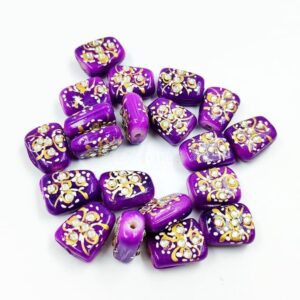 KUNDAN209 – ARNAS 5 PCs 17 X 14 MM PURPLE HANDPAINTED KUNDAN WORK TUMBLE BEADS