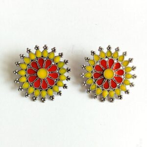 ARNAS 2 PCs PACK OF ROUND DESIGNER MEENAKARI SILVER PALTED OXIDIZED PENDANT