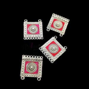 ARNAS 4 PCS PACK OF DESIGNER SILVER OXIDIZED CHARMS WITH MEENA FOR NECKLACE | EARRINGS MAKING