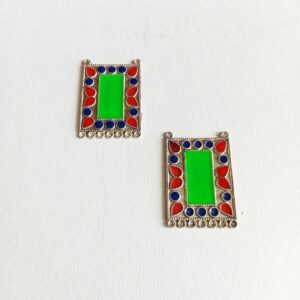 ARNAS 2 PCS PACK OF SILVER OXIDIZED CHARMS MULTICOLORED MEENA FOR NECKLACE | EARRINGS MAKING
