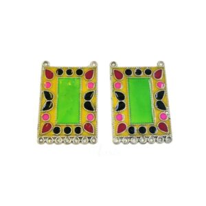 ARNAS 2 PCS PACK OF SILVER OXIDIZED CHARMS YELLOW & GREEN MEENA FOR NECKLACE | EARRINGS MAKING