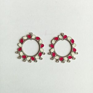 MEENAP0191- ARNAS 2 PCS PACK OF SILVER OXIDIZED PINK & WHITE MEENA CHARMS FOR NECKLACE | EARRINGS MAKING