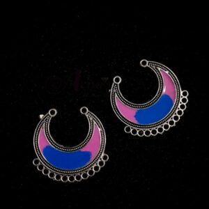 MEENAP0208- ARNAS 4 PCs PACK OF BLUE & PINK MEENAKARI SILVER PALTED OXIDIZED PENDANT