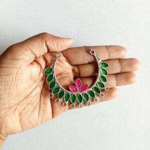 MEENAP0209/0210/0211- ARNAS 2 PCs PACK OF DESIGNER MEENAKARI SILVER PALTED OXIDIZED PENDANT - PINK & GREEN